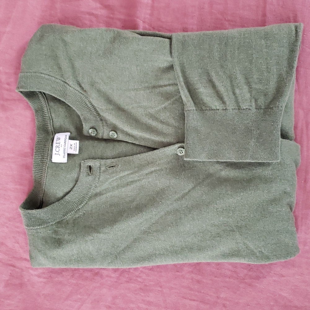 J. Crew Women's Moss-Green Classic Cotton Button-Front Cardigan Sweater 2X